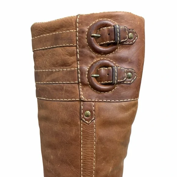 Frye Frankie Buckle Boots Leather Heeled Tall Brown 8 - Picture 6 of 12